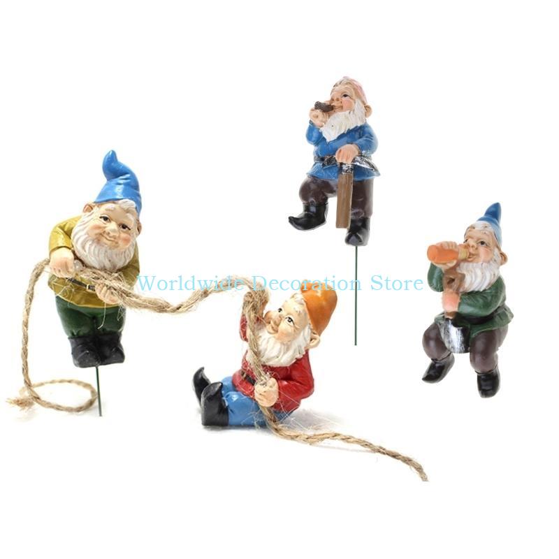 Bonsai Garden Layout - Q39B 4PCS Figurki żywicy krasnoludów drzewo